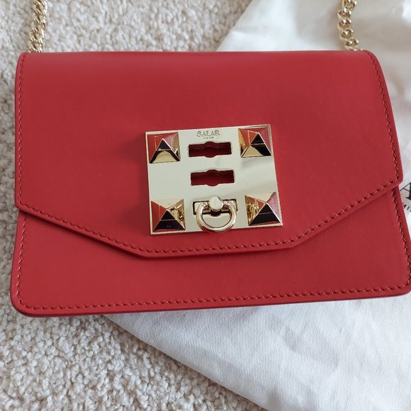 SALAR Sylvie Belt Bag Chain Strap Shoulder Bag Convertible Excellent Red - Picture 3 of 5